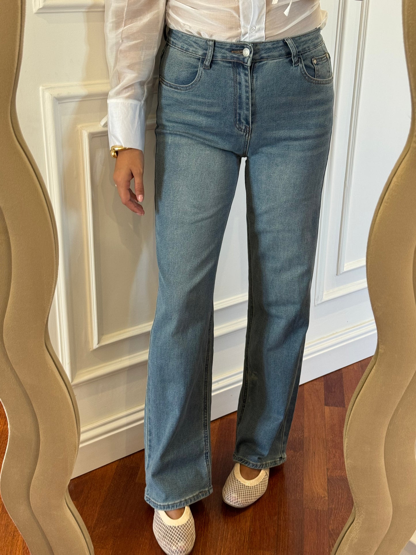 Jeans gamba dritta sabbiato