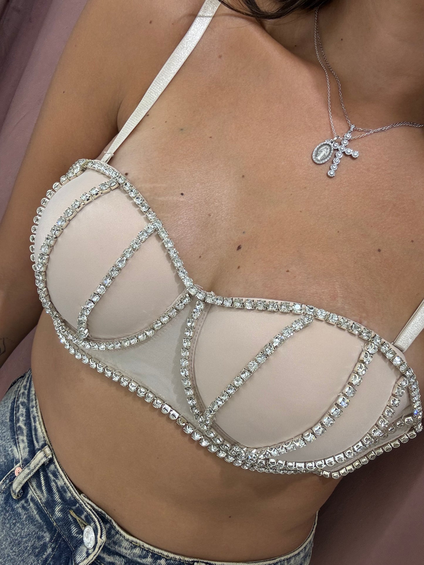 Bralette con strass - nude