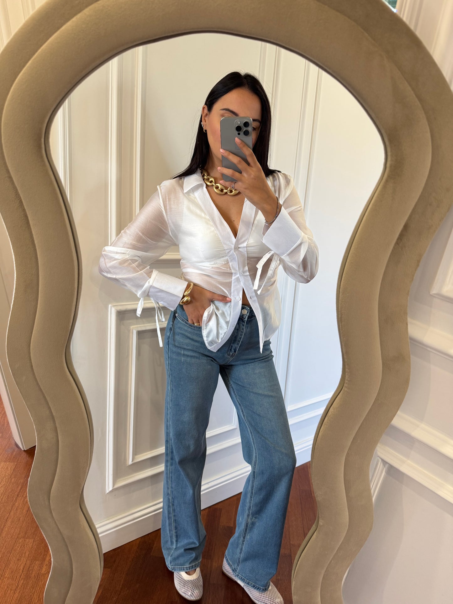 Jeans gamba dritta sabbiato