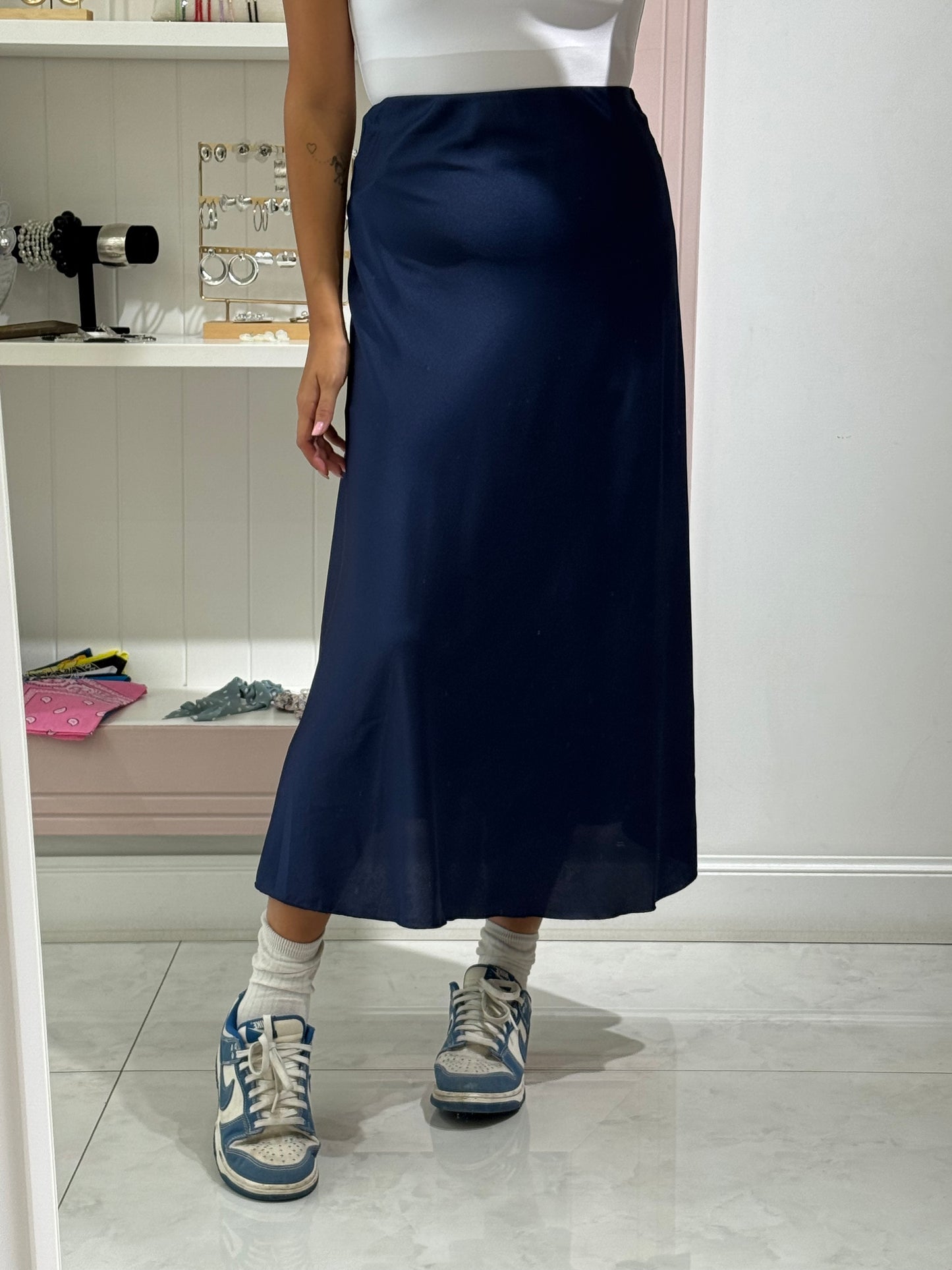 Gonna satin - blu navy
