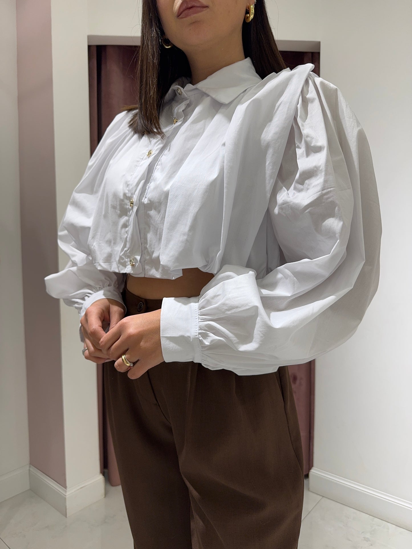 Camicia crop con drappeggi - Bianco