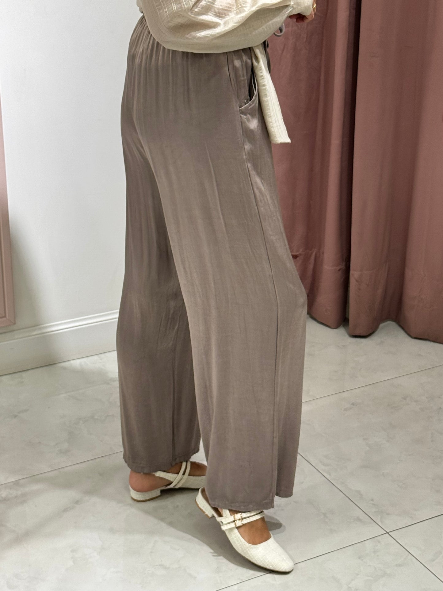 Pantalone palazzo satin - Fango