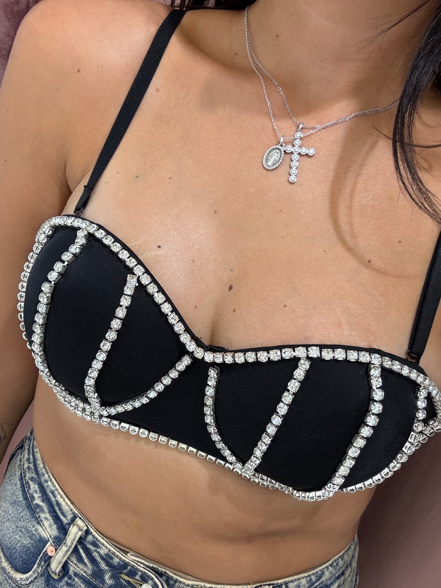 Bralette con strass - nero