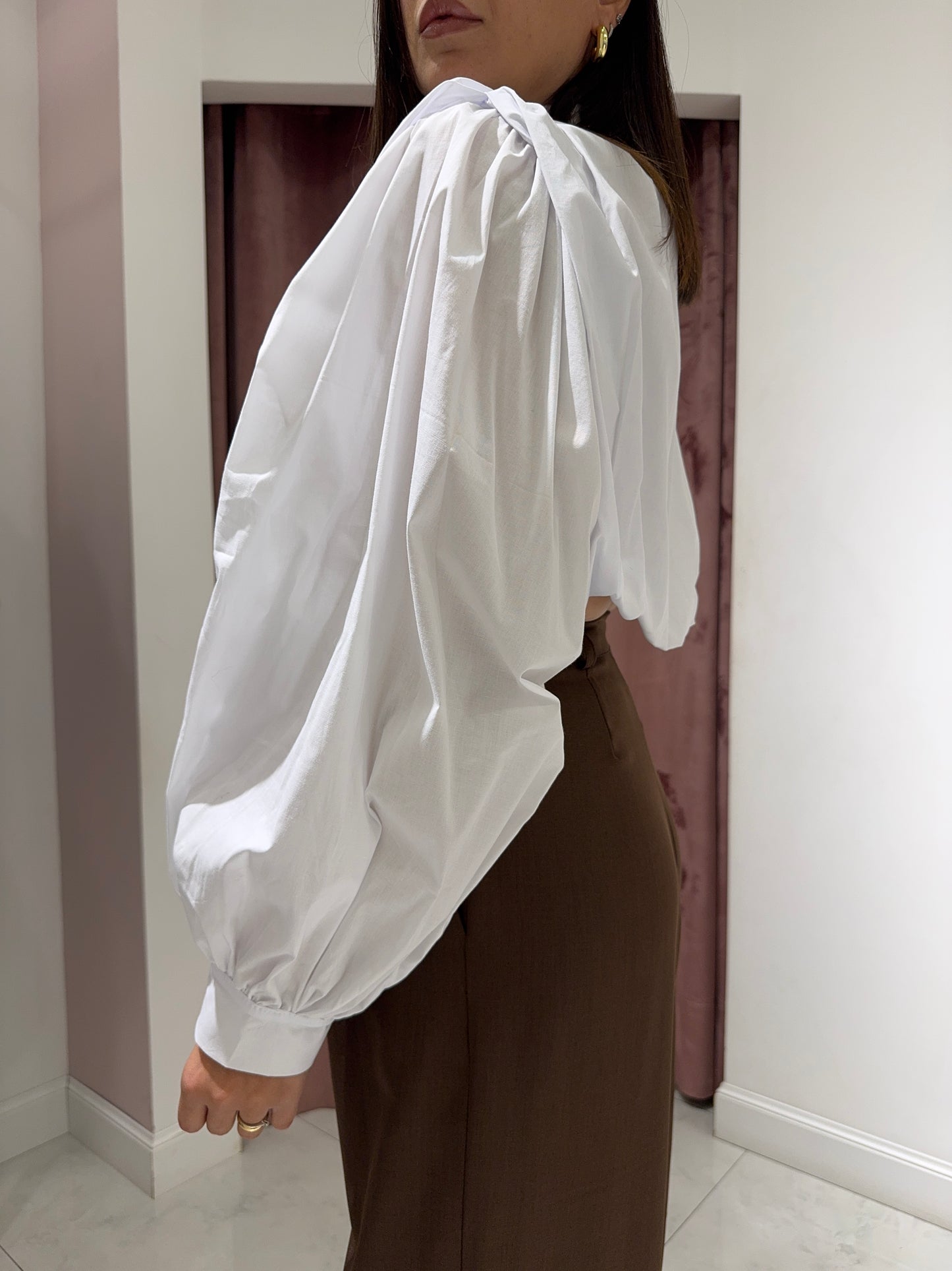 Camicia crop con drappeggi - Bianco
