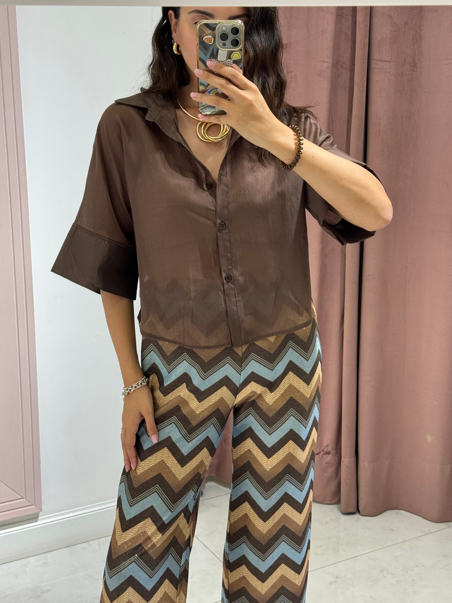 Camicia light mezza manica - marrone