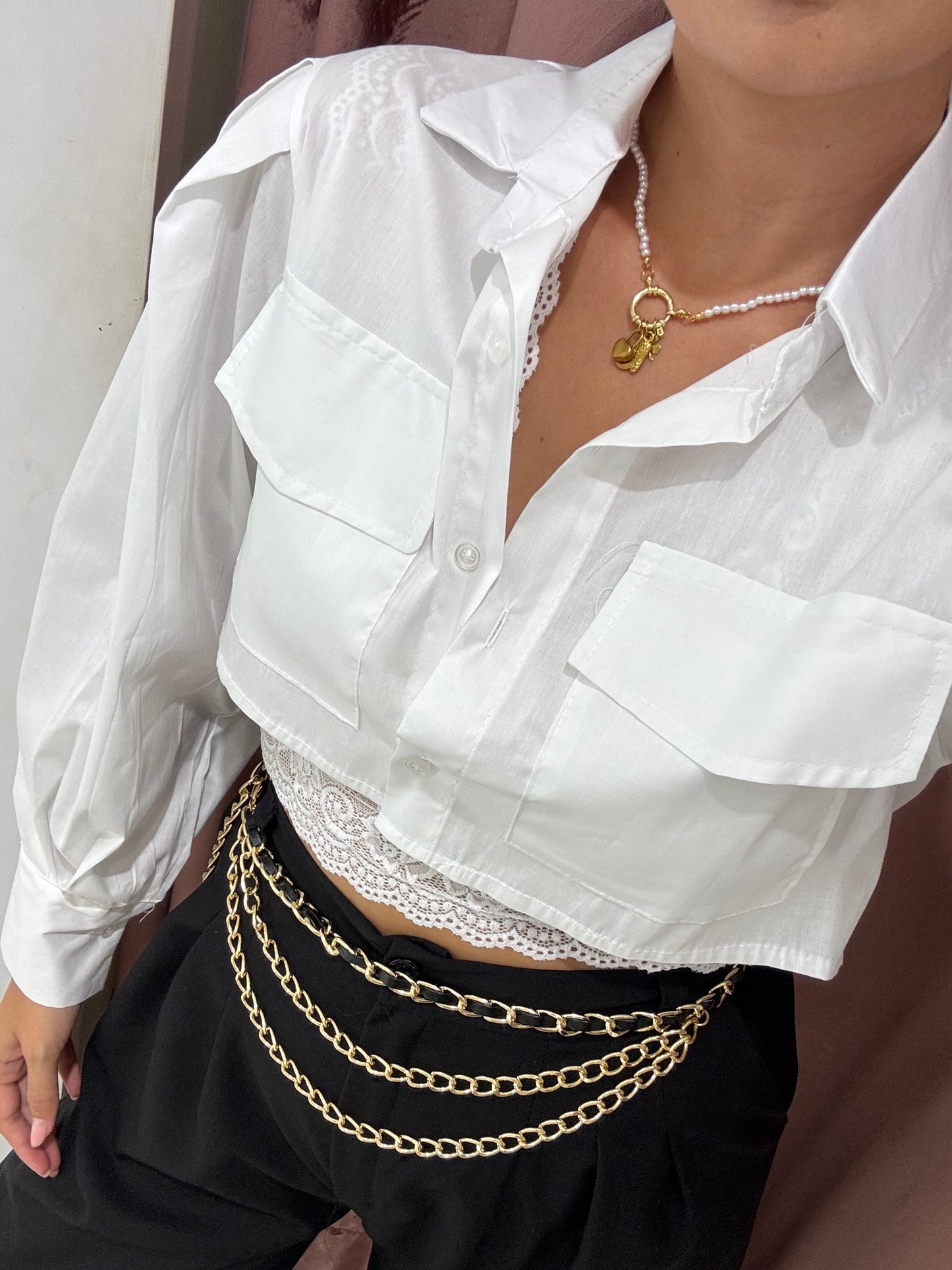 Camicia crop con maniche a sbuffo - bianco