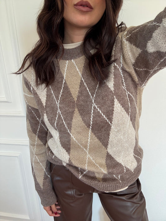 Pull con rombi - taupe