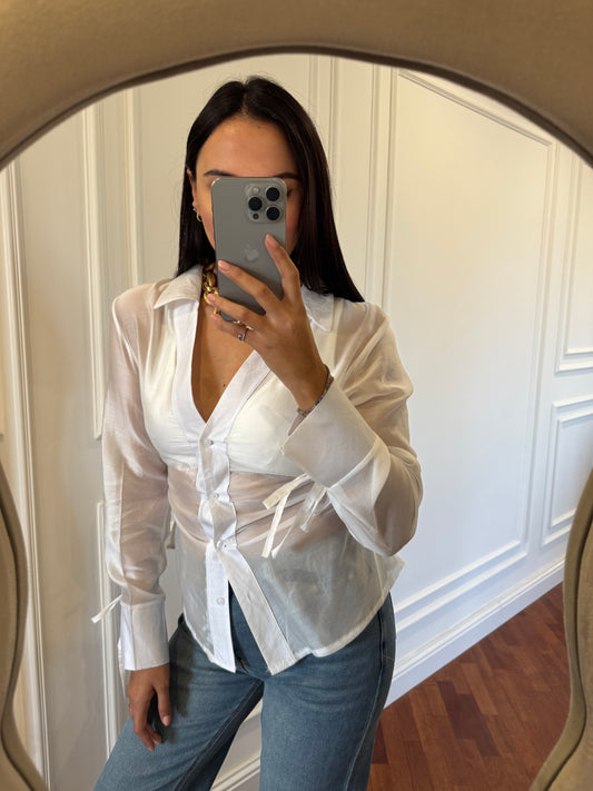 Camicia velata slim - bianco