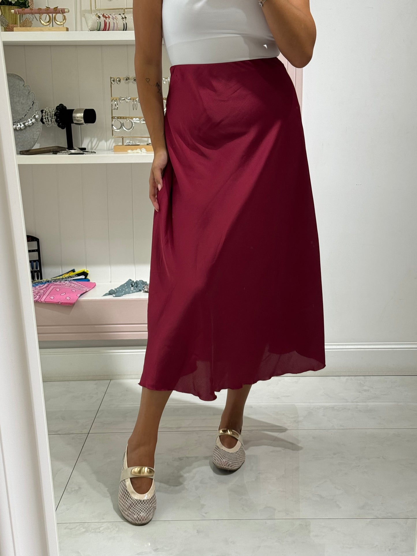 Gonna satin - bordeaux