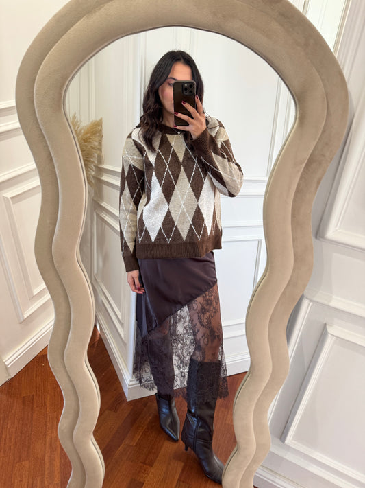 Pull fantasia  rombi - marrone