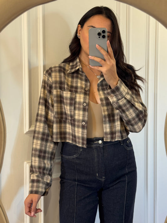 Camicia crop con spalline strutturate - fantasia check