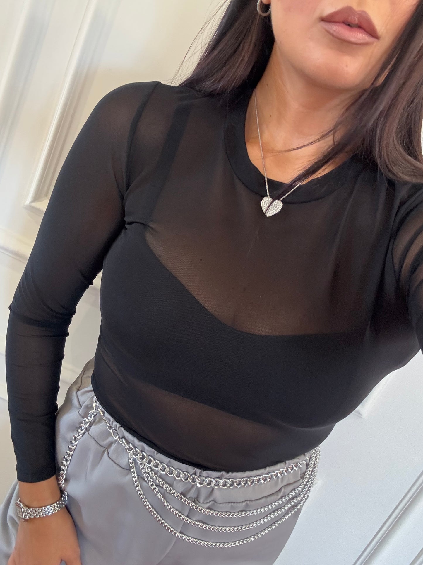 Maglia velata girocollo - nero