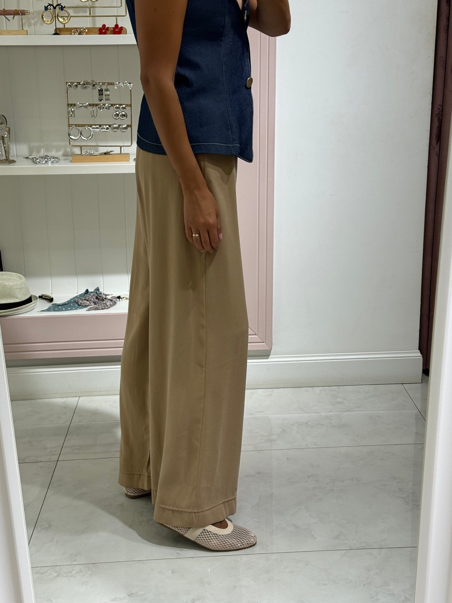 Pantalone palazzo effetto camoscio - beige