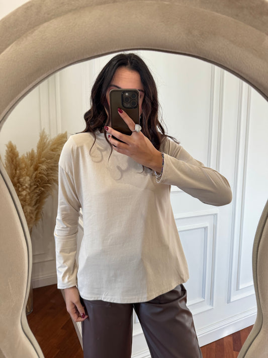 T-shirt con spalline strutturate low - beige