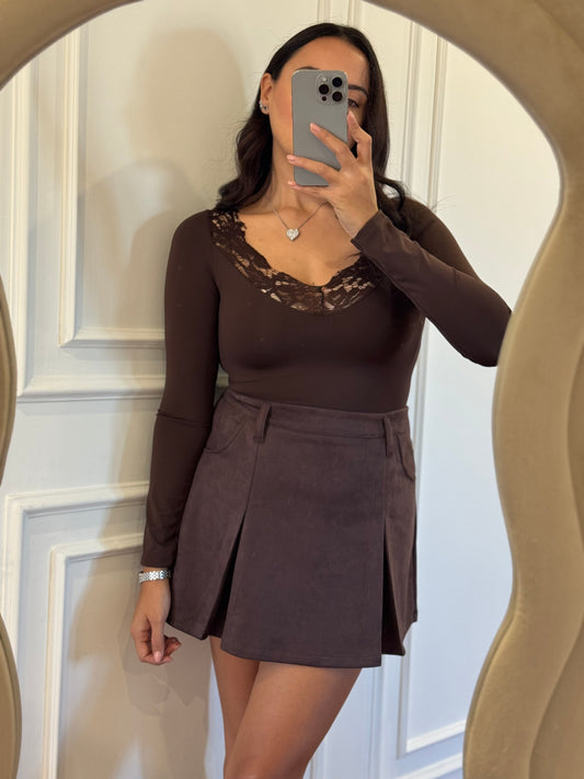 Gonna in suede- marrone