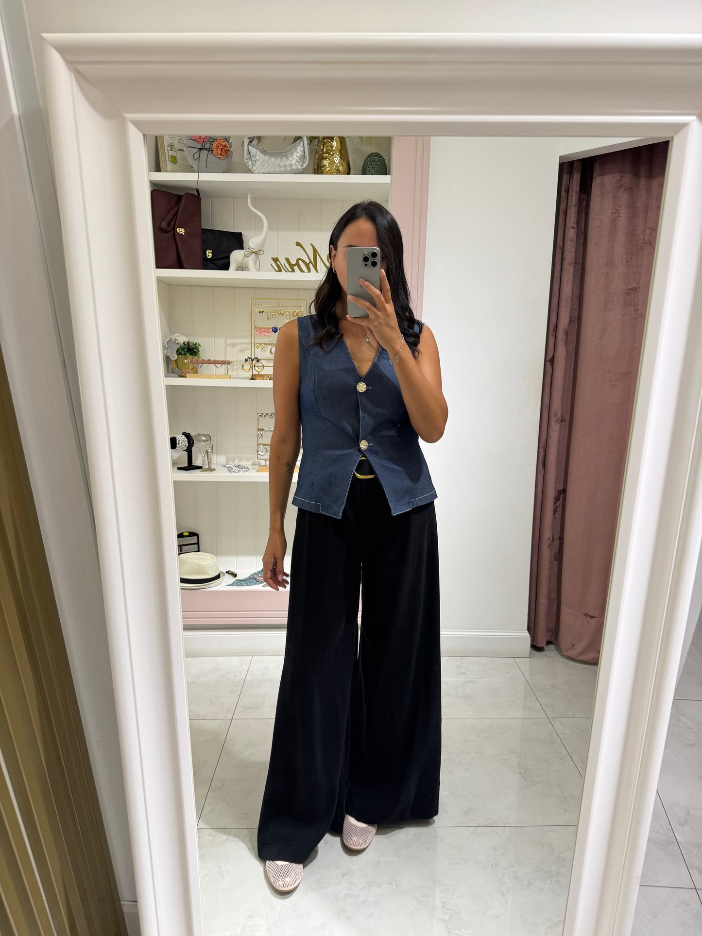 Pantalone palazzo effetto camoscio - nero