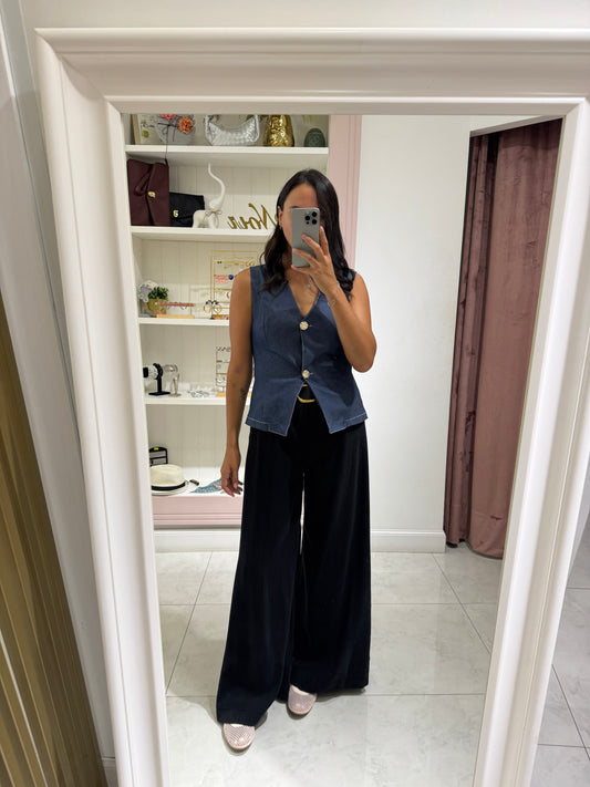 Pantalone palazzo effetto camoscio - nero
