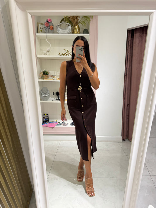 Tubino midi con bottoni - marrone