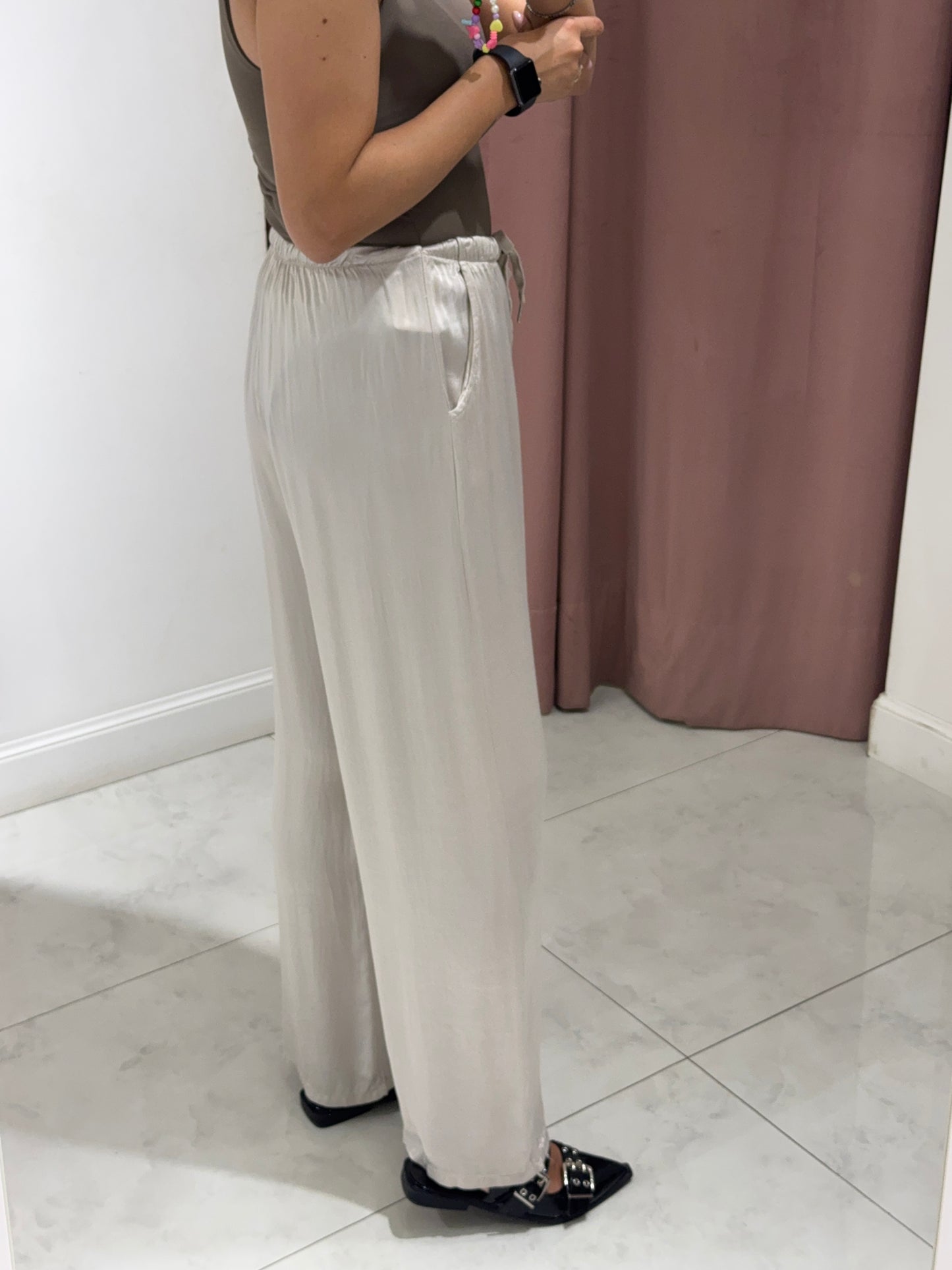 Pantalone palazzo satin  - ghiaccio
