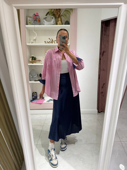 Gonna satin - blu navy
