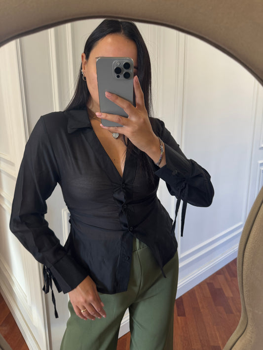 Camicia velata slim - nero