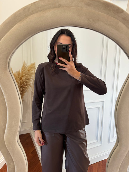 T-shirt con spalline strutturate low - marrone