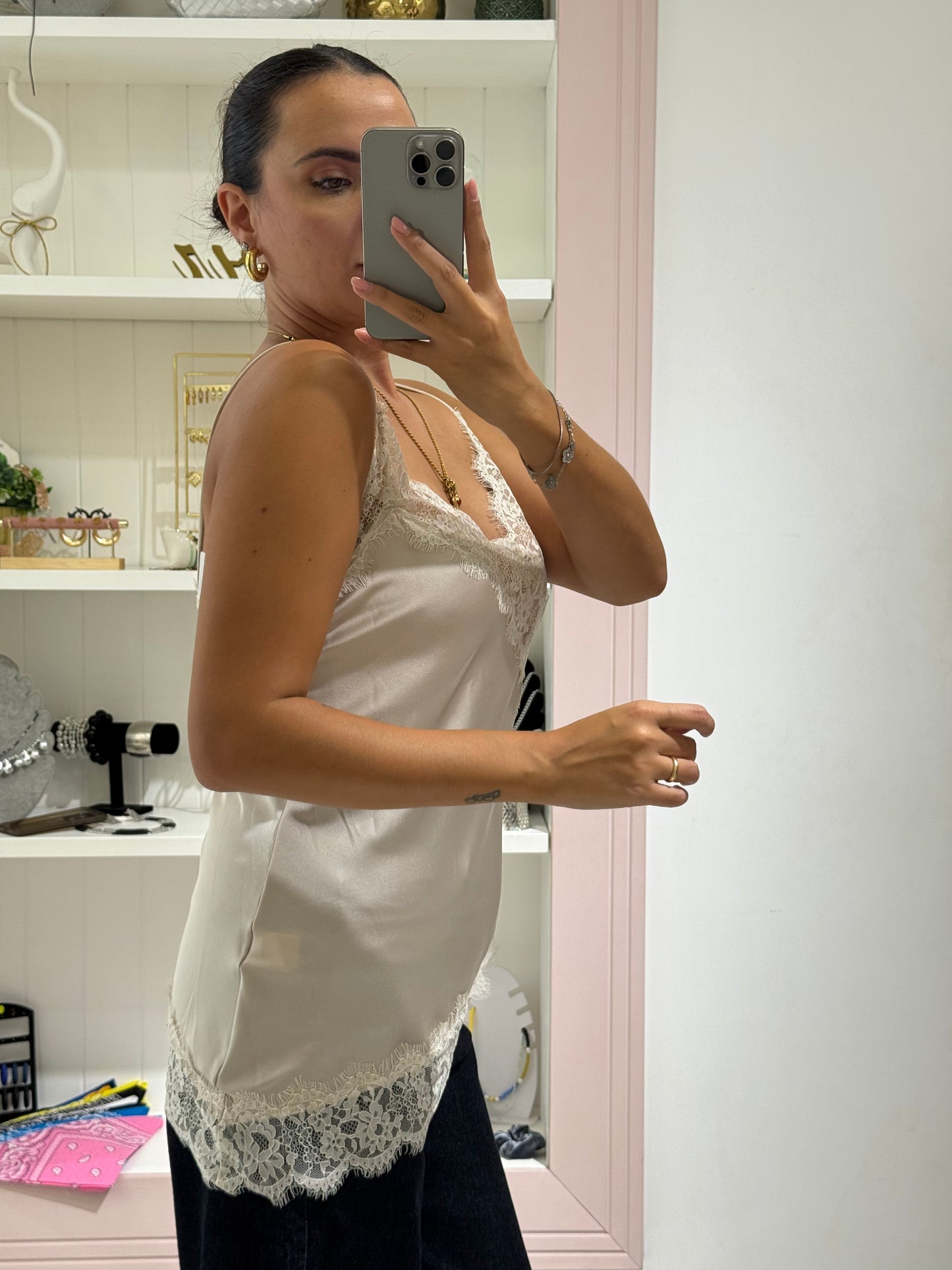 Canotta satin asimmetrica - champagne