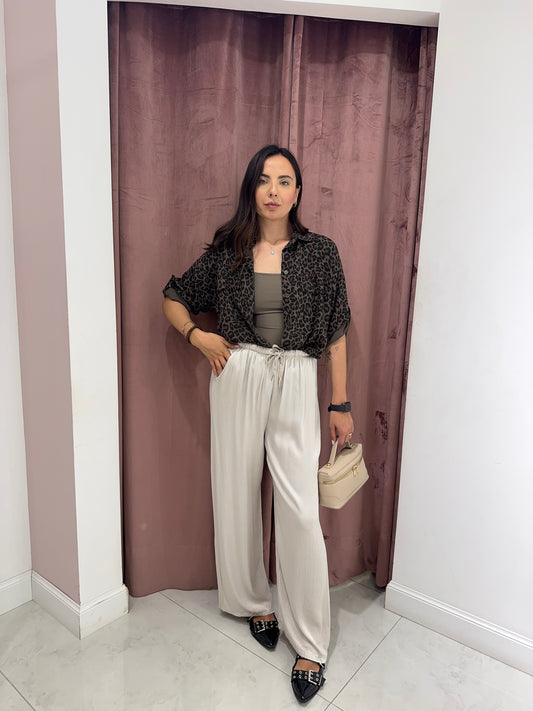 Pantalone palazzo satin  - ghiaccio