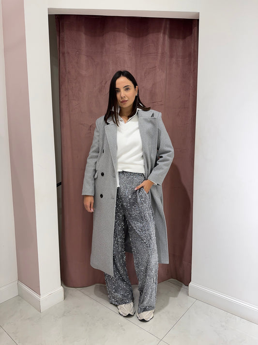 Pantalone palazzo paillettes - argento