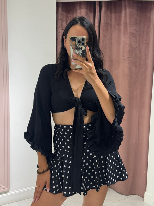 Camicia crop con manica a campana - nero