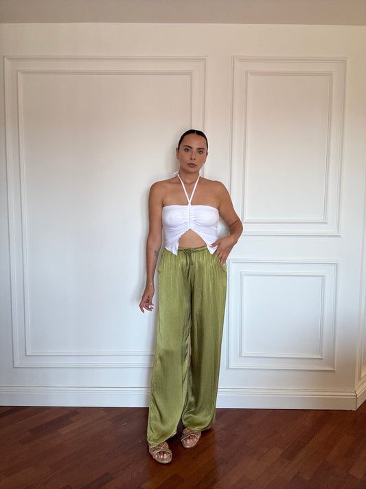 Pantalone palazzo satin  - verde