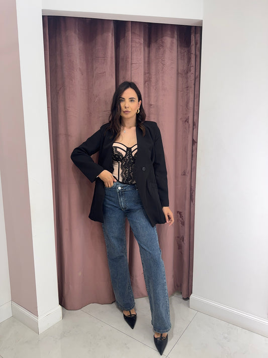 jeans palazzo con chiusura trasversale - sabbiato