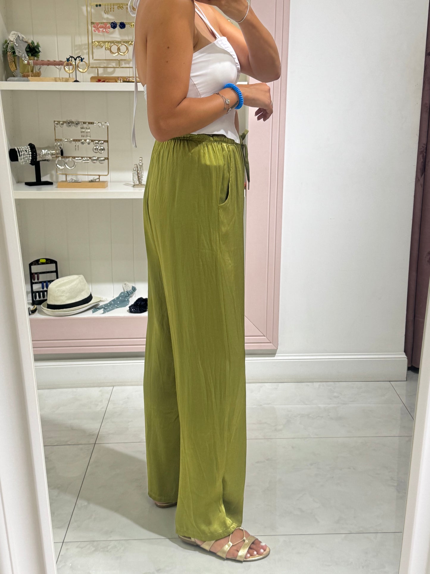 Pantalone palazzo satin  - verde