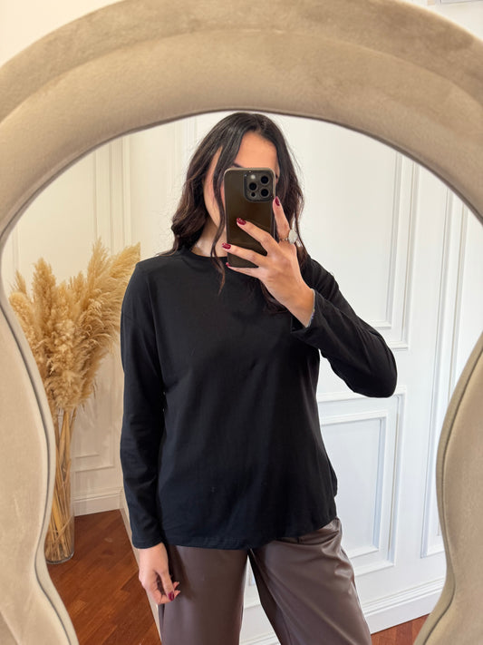 T-shirt con spalline strutturate low - nero