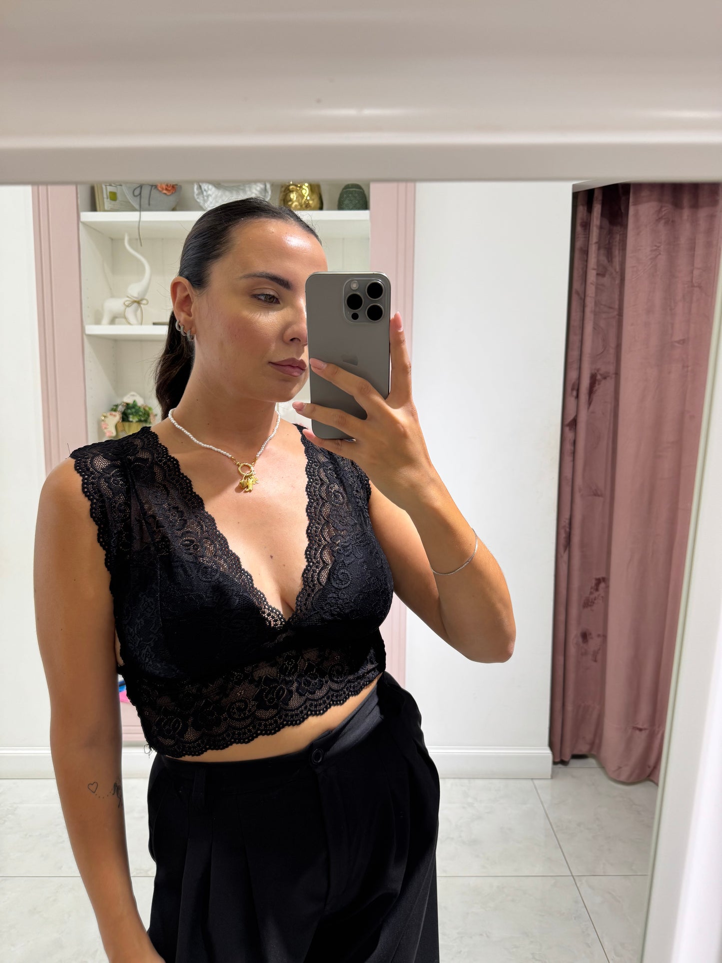 Bralette in pizzo - nero