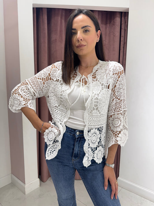 Cardigan macrame - Bianco