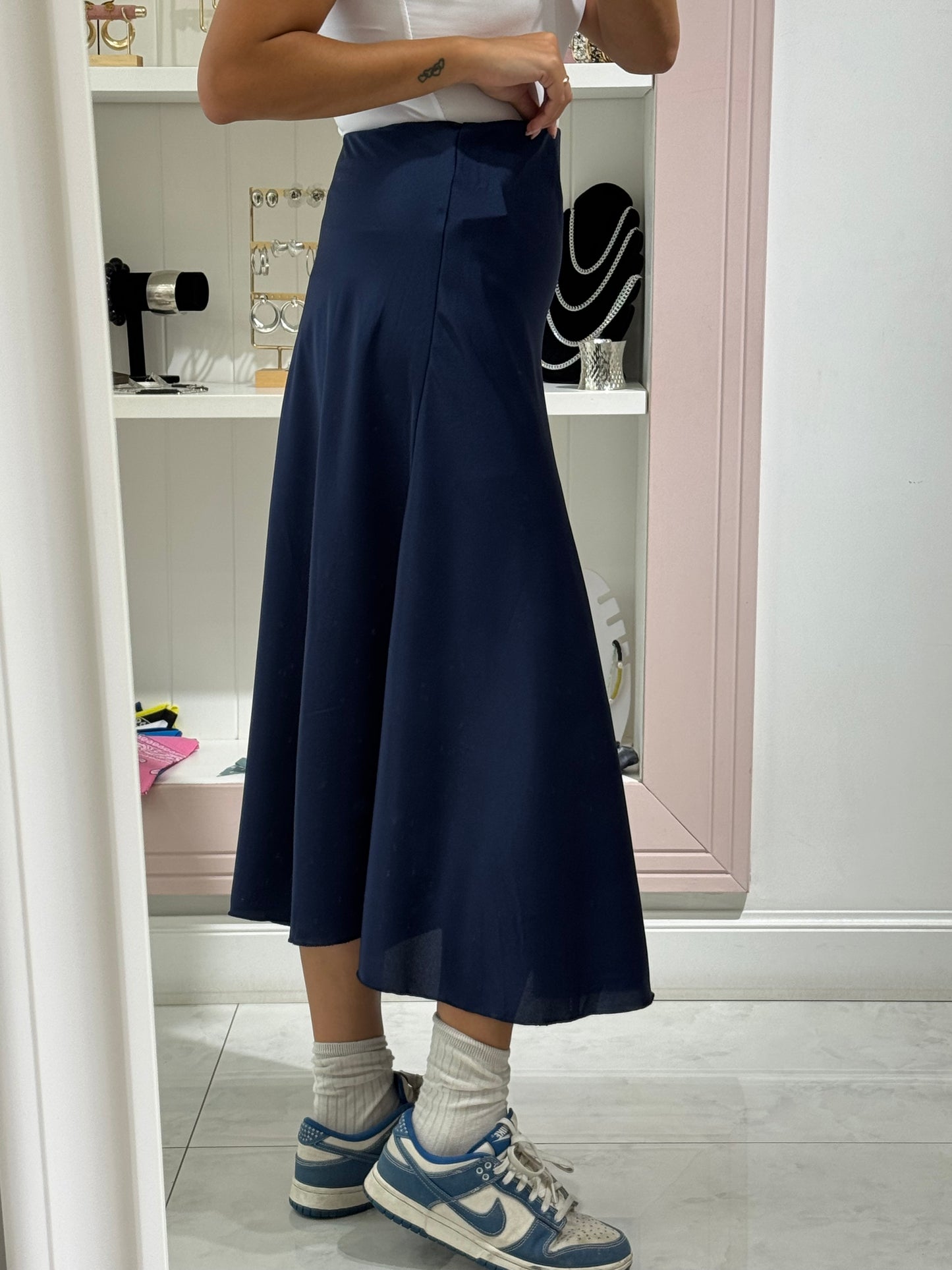 Gonna satin - blu navy