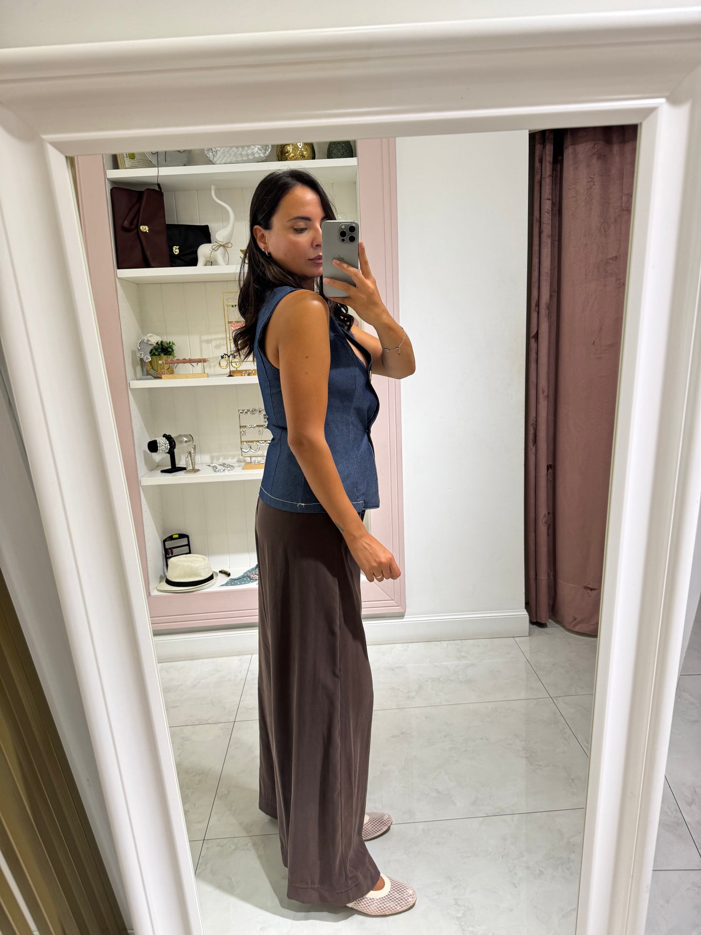 Pantalone palazzo effetto camoscio - marrone