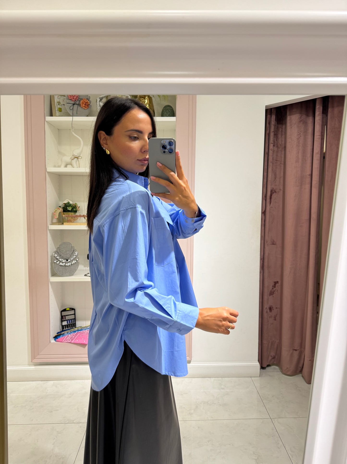 Camicia basic over size - azzurro