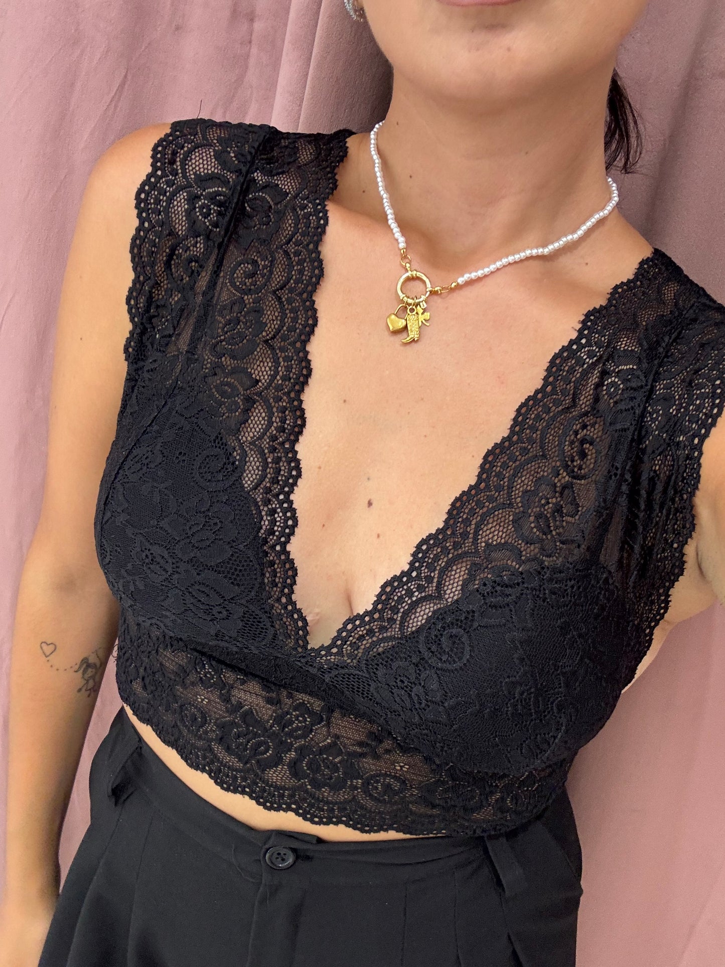 Bralette in pizzo - nero