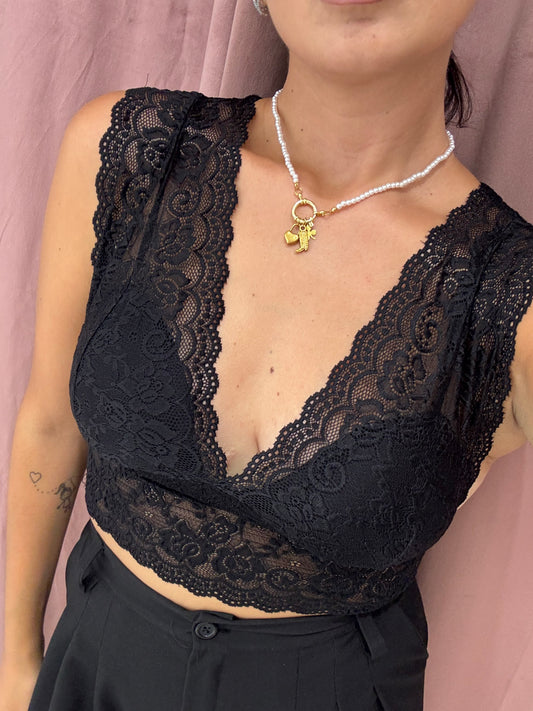 Bralette in pizzo - nero