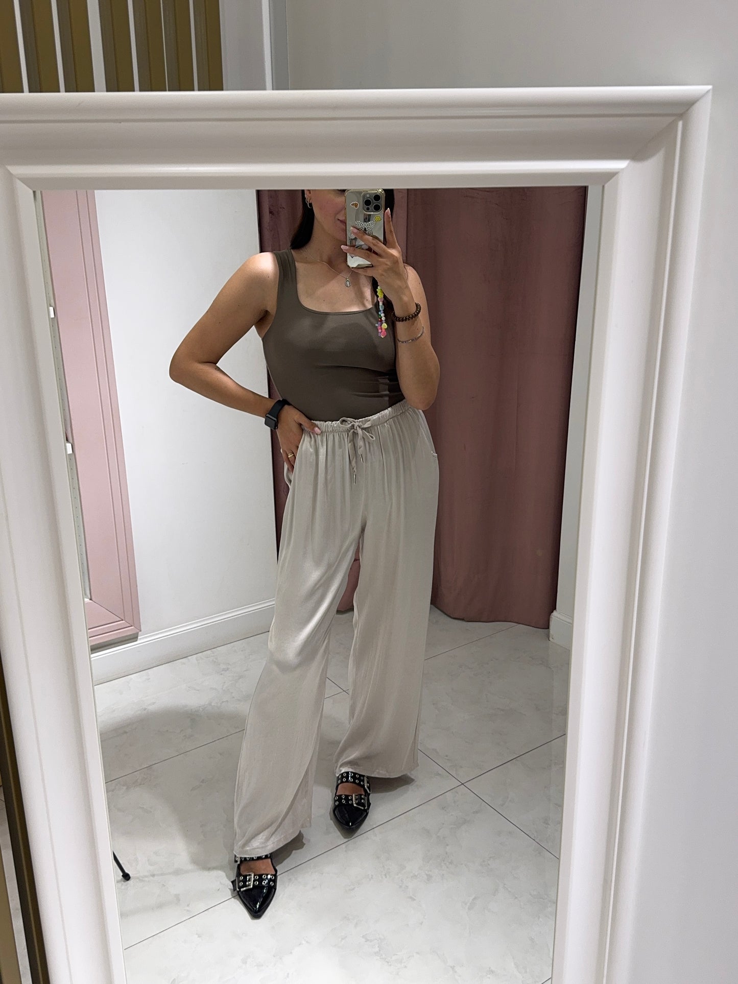 Pantalone palazzo satin  - ghiaccio