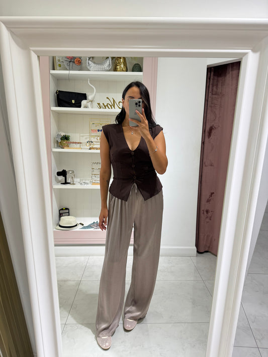 Pantalone palazzo satin  - Fango