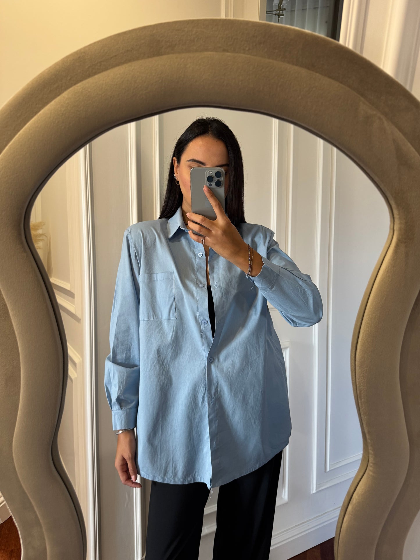 Maxi camicia con spalline strutturate - azzurro