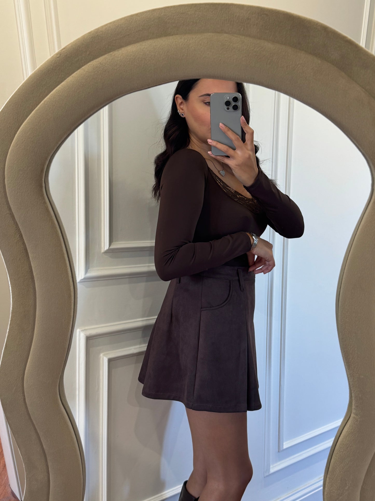Gonna in suede- marrone