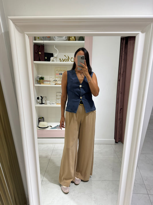Pantalone palazzo effetto camoscio - beige