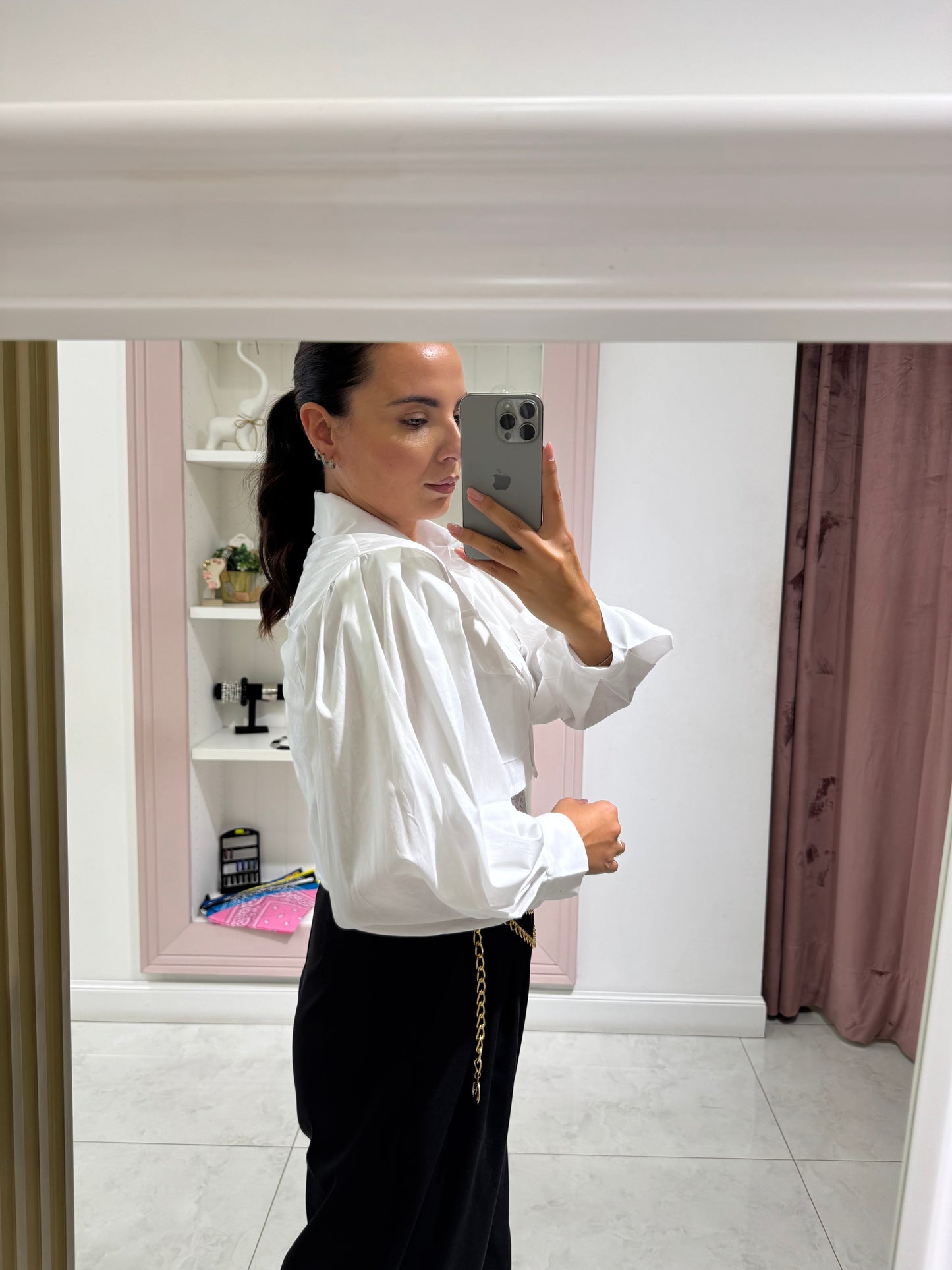 Camicia crop con maniche a sbuffo - bianco