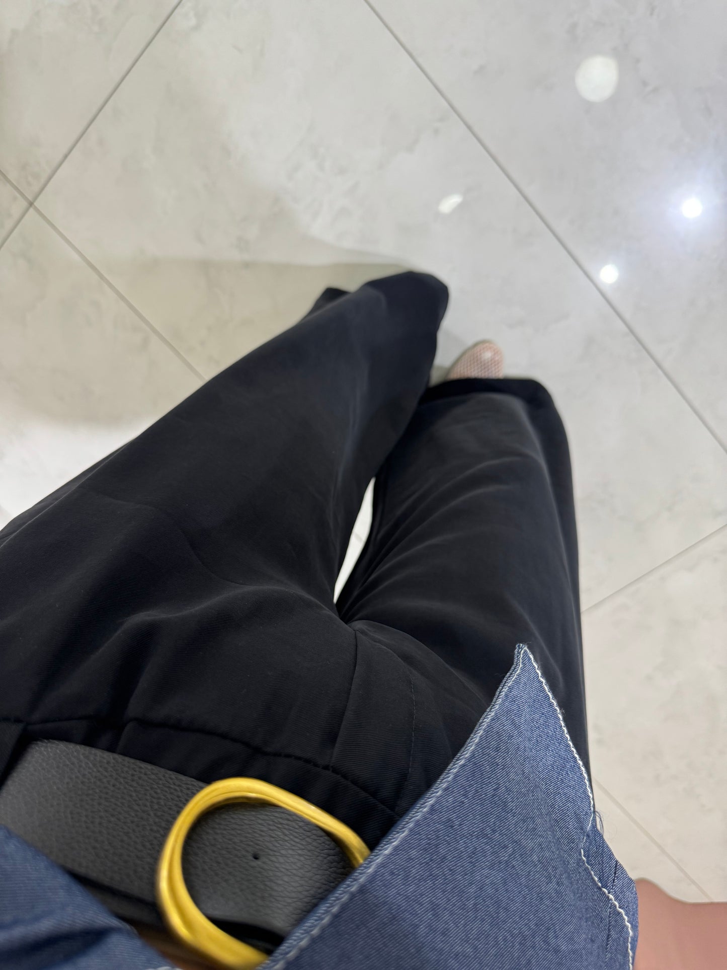 Pantalone palazzo effetto camoscio - nero