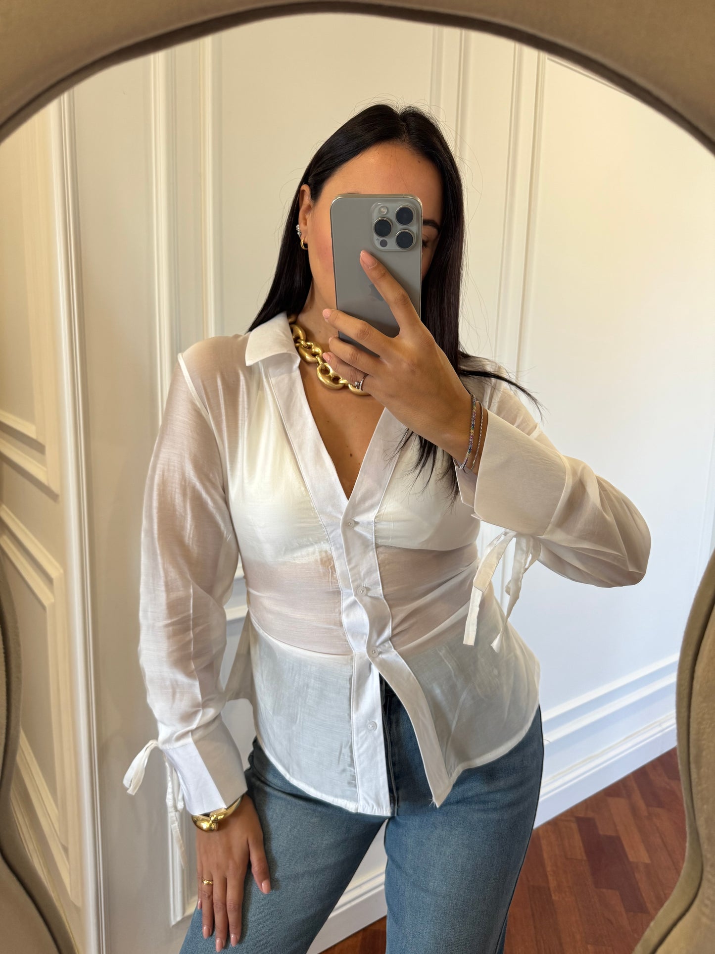 Camicia velata slim - bianco