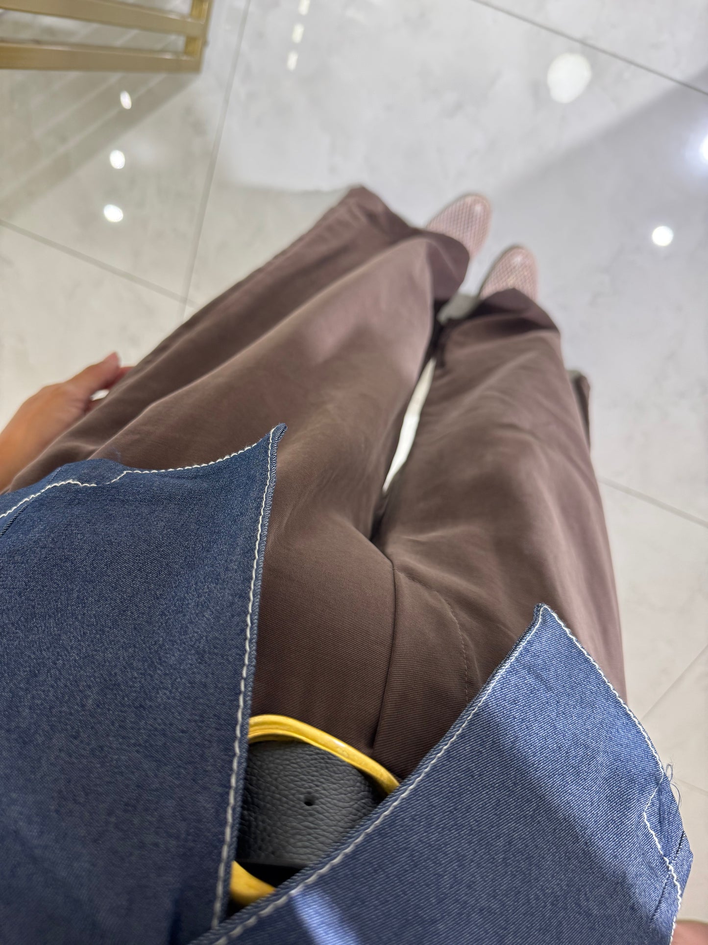 Pantalone palazzo effetto camoscio - marrone